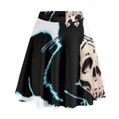 Black Cat & Halloween Skull High Waist Skirt by gothicandhalloweenstore