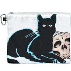 Black Cat & Halloween Skull Canvas Cosmetic Bag (xxxl) by gothicandhalloweenstore