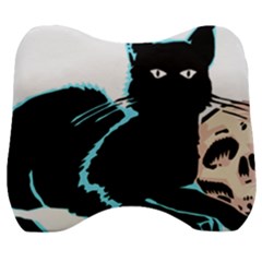 Black Cat & Halloween Skull Velour Head Support Cushion by gothicandhalloweenstore
