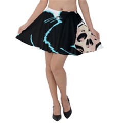 Black Cat & Halloween Skull Velvet Skater Skirt by gothicandhalloweenstore