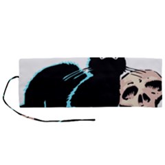 Black Cat & Halloween Skull Roll Up Canvas Pencil Holder (m) by gothicandhalloweenstore