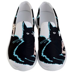 Black Cat & Halloween Skull Men s Lightweight Slip Ons by gothicandhalloweenstore