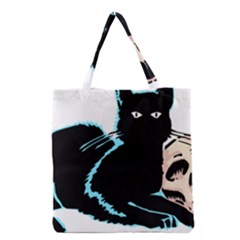 Black Cat & Halloween Skull Grocery Tote Bag