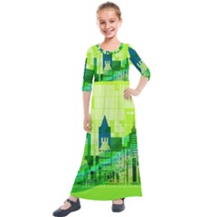 Architecture Skyline Kids  Quarter Sleeve Maxi Dress by Wegoenart