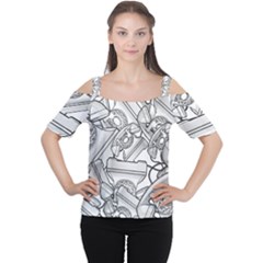 Phone Dial Communication Technology Cutout Shoulder Tee