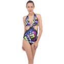 Cassette Many Record Graphics Halter Front Plunge Swimsuit View1