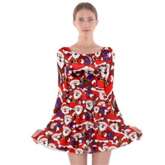 Nicholas Santa Christmas Pattern Long Sleeve Skater Dress