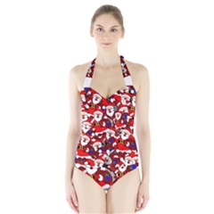 Nicholas Santa Christmas Pattern Halter Swimsuit