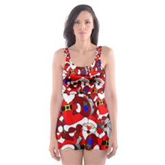 Nicholas Santa Christmas Pattern Skater Dress Swimsuit