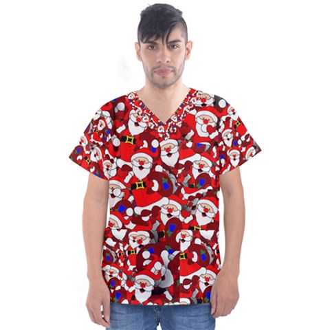 Nicholas Santa Christmas Pattern Men s V-neck Scrub Top by Wegoenart