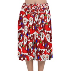 Nicholas Santa Christmas Pattern Velvet Flared Midi Skirt