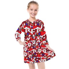 Nicholas Santa Christmas Pattern Kids  Quarter Sleeve Shirt Dress by Wegoenart