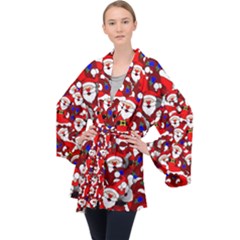 Nicholas Santa Christmas Pattern Long Sleeve Velvet Kimono 