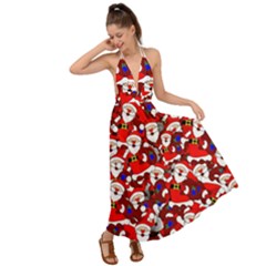 Nicholas Santa Christmas Pattern Backless Maxi Beach Dress