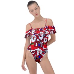 Nicholas Santa Christmas Pattern Frill Detail One Piece Swimsuit