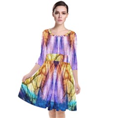 Abstract Pattern Color Colorful Quarter Sleeve Waist Band Dress