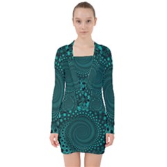 Spiral Abstract Pattern Background V-neck Bodycon Long Sleeve Dress by Wegoenart