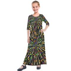 Explosion Abstract Pattern Kids  Quarter Sleeve Maxi Dress by Wegoenart