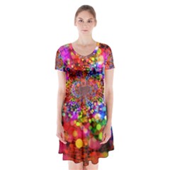 Bokeh Color Light Points Pattern Short Sleeve V-neck Flare Dress by Wegoenart