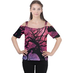 Trees Silhouette Sky Clouds Sunset Cutout Shoulder Tee