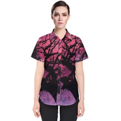 Trees Silhouette Sky Clouds Sunset Women s Short Sleeve Shirt