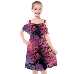 Trees Silhouette Sky Clouds Sunset Kids  Cut Out Shoulders Chiffon Dress by Wegoenart