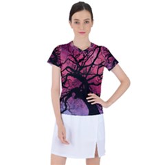 Trees Silhouette Sky Clouds Sunset Women s Mesh Sports Top