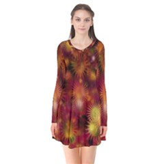 Star Abstract Background Wallpaper Long Sleeve V-neck Flare Dress by Wegoenart