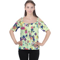 Flowers Ornament Decoration Cutout Shoulder Tee