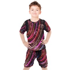 Bokeh Heart Love Romance Kids  Tee And Shorts Set by Wegoenart