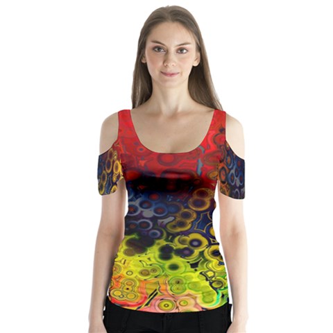 Color Abstract Colorful Art Butterfly Sleeve Cutout Tee  by Wegoenart