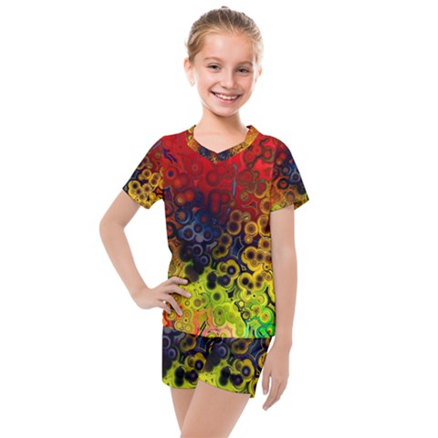 Color Abstract Colorful Art Kids  Mesh Tee And Shorts Set by Wegoenart