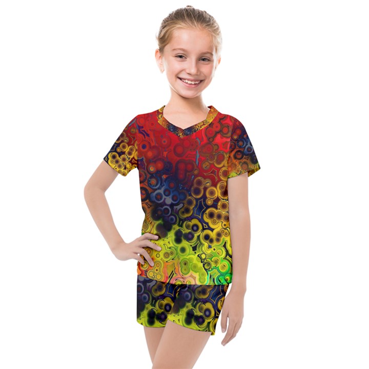 Color Abstract Colorful Art Kids  Mesh Tee and Shorts Set