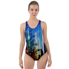 Skyline Frankfurt Christmas Star Cut-out Back One Piece Swimsuit