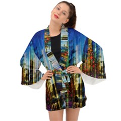 Skyline Frankfurt Christmas Star Long Sleeve Kimono by Wegoenart