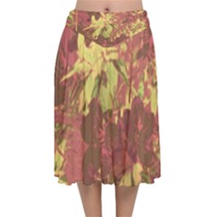 Tropical Vintage Floral Artwork Print Velvet Flared Midi Skirt by dflcprintsclothing