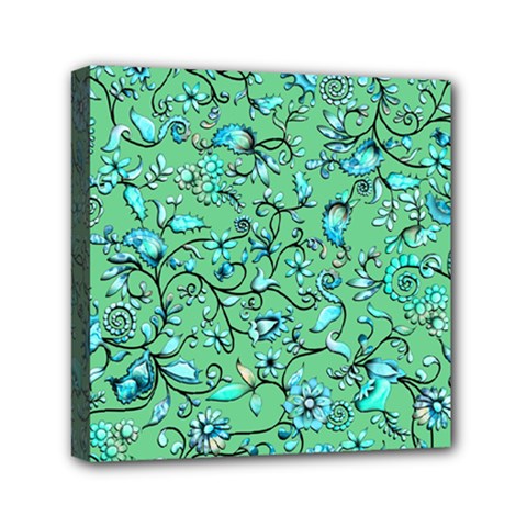 Green Flowers Mini Canvas 6  x 6  (Stretched)