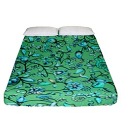 Green Flowers Fitted Sheet (California King Size)