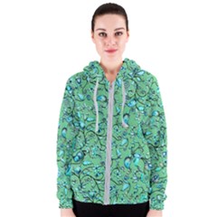 Green Flowers Women s Zipper Hoodie