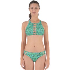 Green Flowers Perfectly Cut Out Bikini Set