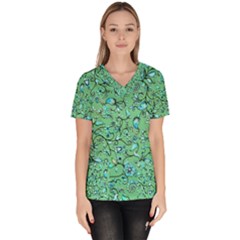 Green Flowers Women s V-Neck Scrub Top