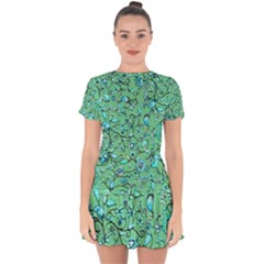 Green Flowers Drop Hem Mini Chiffon Dress by ZeeBee