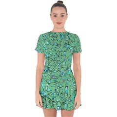 Green Flowers Drop Hem Mini Chiffon Dress