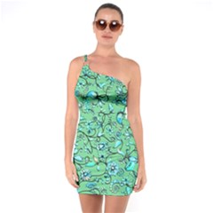 Green Flowers One Soulder Bodycon Dress