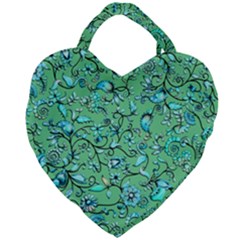 Green Flowers Giant Heart Shaped Tote