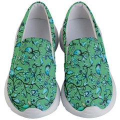 Green Flowers Kids Lightweight Slip Ons