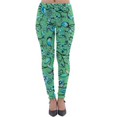 Green Flowers Lightweight Velour Leggings