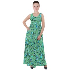 Green Flowers Empire Waist Velour Maxi Dress