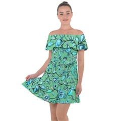 Green Flowers Off Shoulder Velour Dress