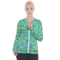 Green Flowers Casual Zip Up Jacket